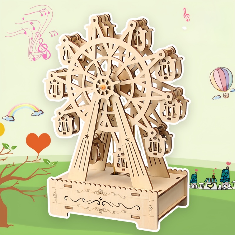 3D Wooden Mechanical Puzzle Marble Run - 3D Wooden Puzzles Rotatable Ferris Wheel