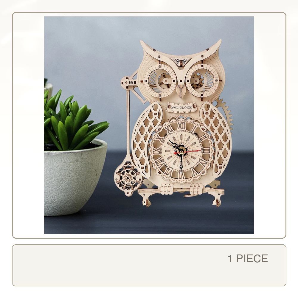 Wooden Clock Puzzle Mechanical Pendulum - 3D Wooden Owl Clock Stereoscopic Jigsaw