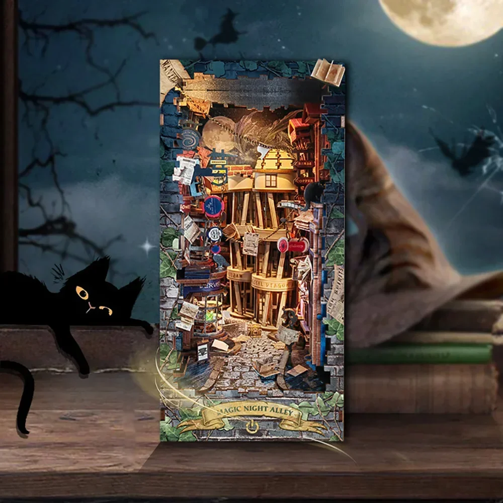 Book Nook Shelf Insert Alley Diy - Retro DIY Magic Night Alley Wooden