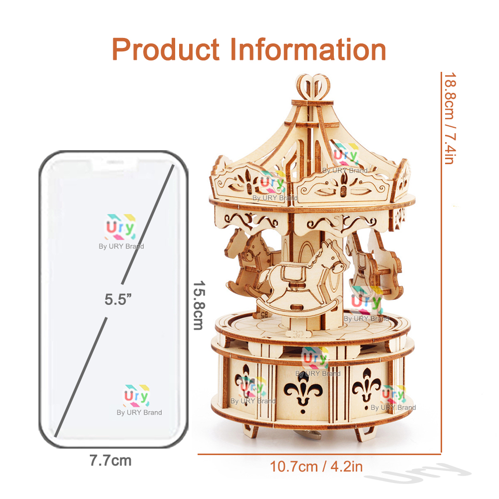Rotatable DIY 3D Puzzles Carou - Music Box Wooden 3D Puzzle Rotating review and price