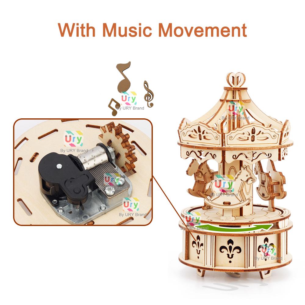 Rotatable DIY 3D Puzzles Carou - Music Box Wooden 3D Puzzle Rotating review and price