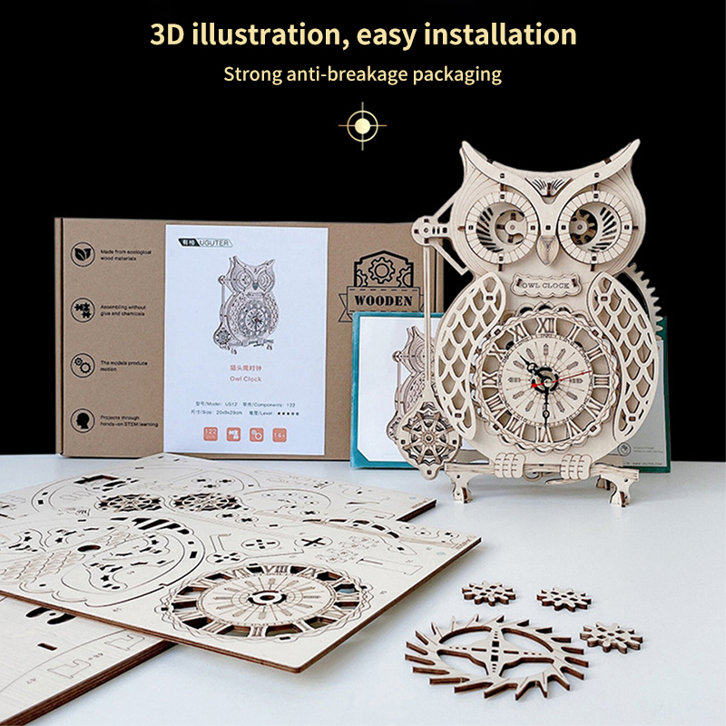 Wooden Puzzle 3D Owl Clock Mod - Wooden Clock Puzzle Mechanical Pendulum review and price