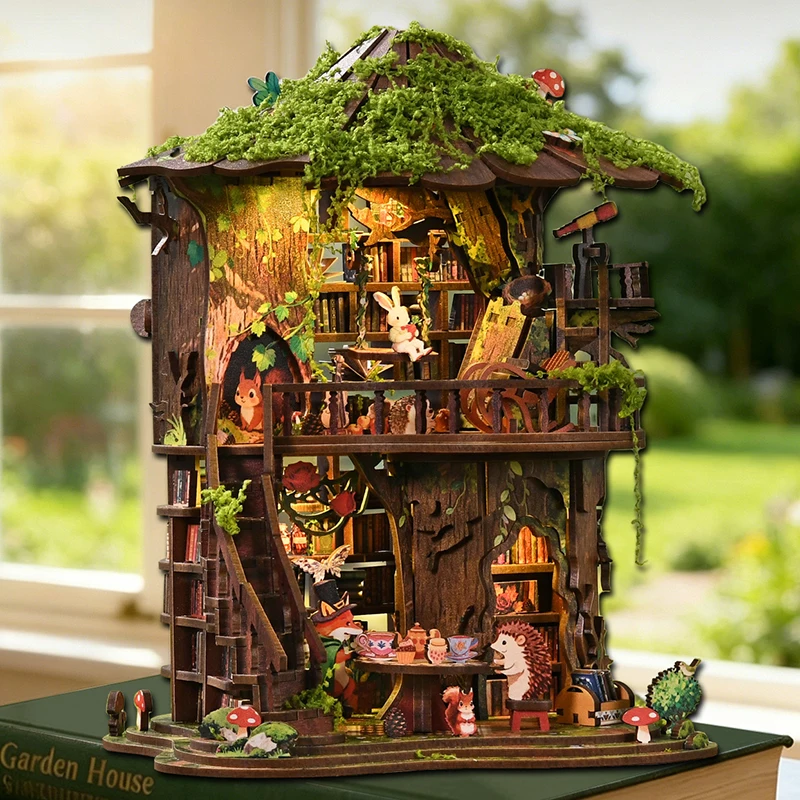DIY Wooden Forest Tea Book Clu - Diy Miniature Dollhouse Kit Book Nook review and price