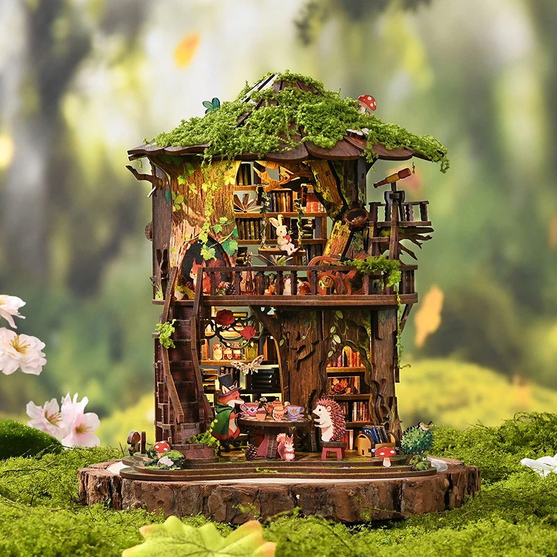 DIY Wooden Forest Tea Book Clu - Diy Miniature Dollhouse Kit Book Nook review and price