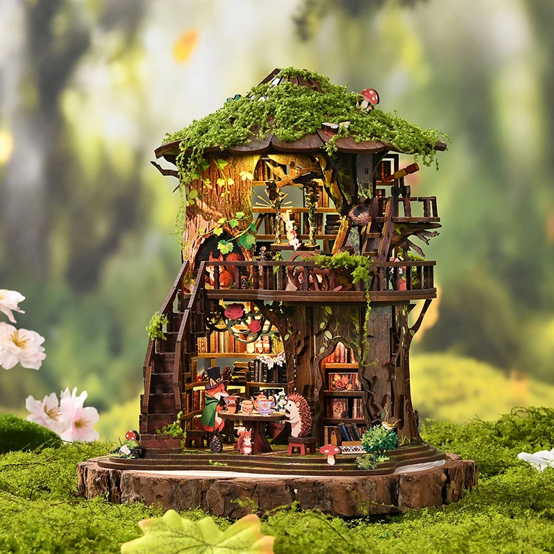 DIY Wooden Forest Tea Book Clu - Diy Miniature Dollhouse Kit Book Nook review and price
