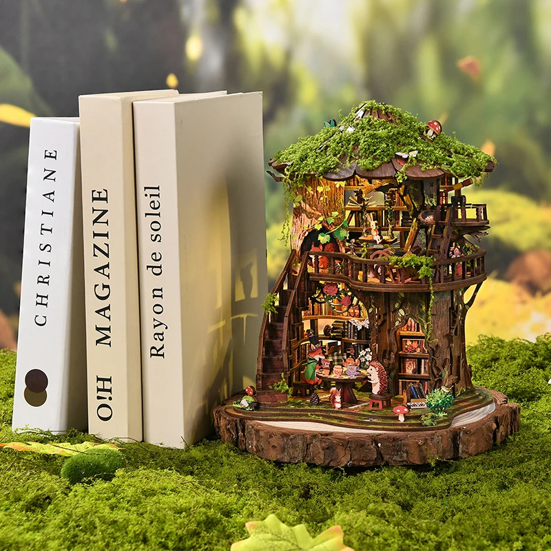 DIY Wooden Forest Tea Book Clu - Diy Miniature Dollhouse Kit Book Nook review and price