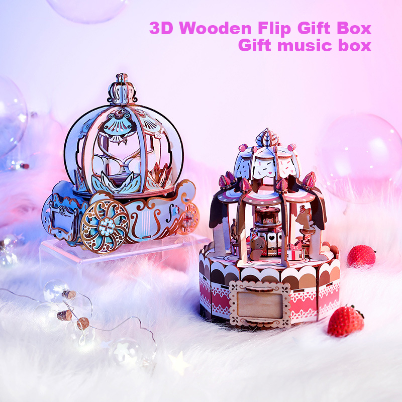 TEAMGREEN Pumpkin Carriage 3D  - Music Box Wooden 3D Puzzle Rotating review and price