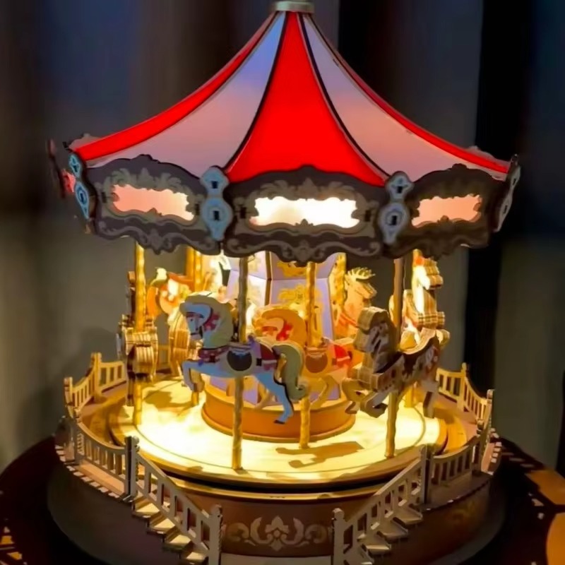 Christmas Carousel 3D DIY Wood - Music Box Wooden 3D Puzzle Rotating review and price