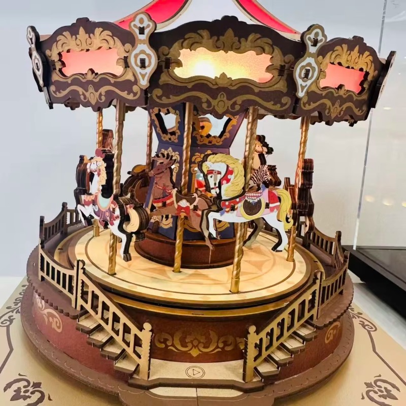 Christmas Carousel 3D DIY Wood - Music Box Wooden 3D Puzzle Rotating review and price