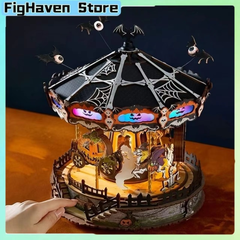 Halloween Carousel 3D DIY Wood - Music Box Wooden 3D Puzzle Rotating review and price