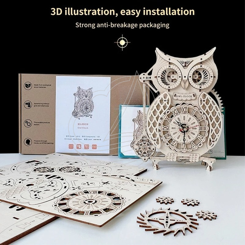 3D Wooden Owl Clock Puzzle DIY - Wooden Clock Puzzle Mechanical Pendulum review and price
