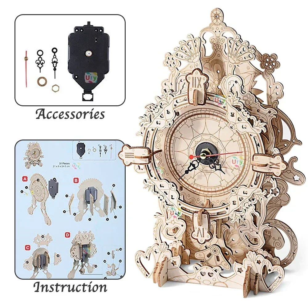 URY 3D Wooden Puzzle Retro Wal - Wooden Clock Puzzle Mechanical Pendulum review and price