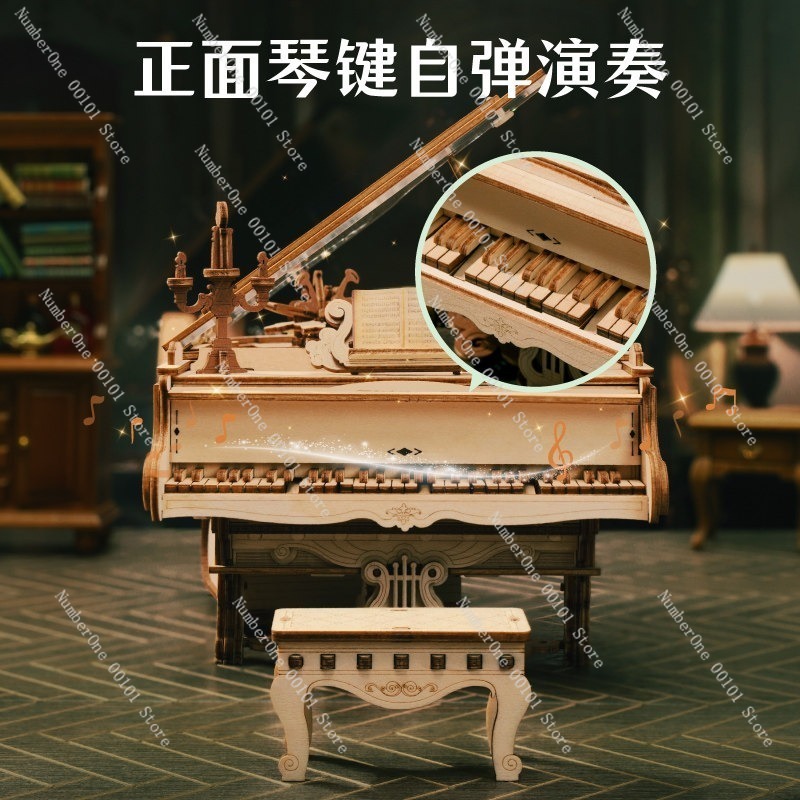 Piano Music Box 3D Wooden Puzz - Music Box Wooden 3D Puzzle Rotating review and price