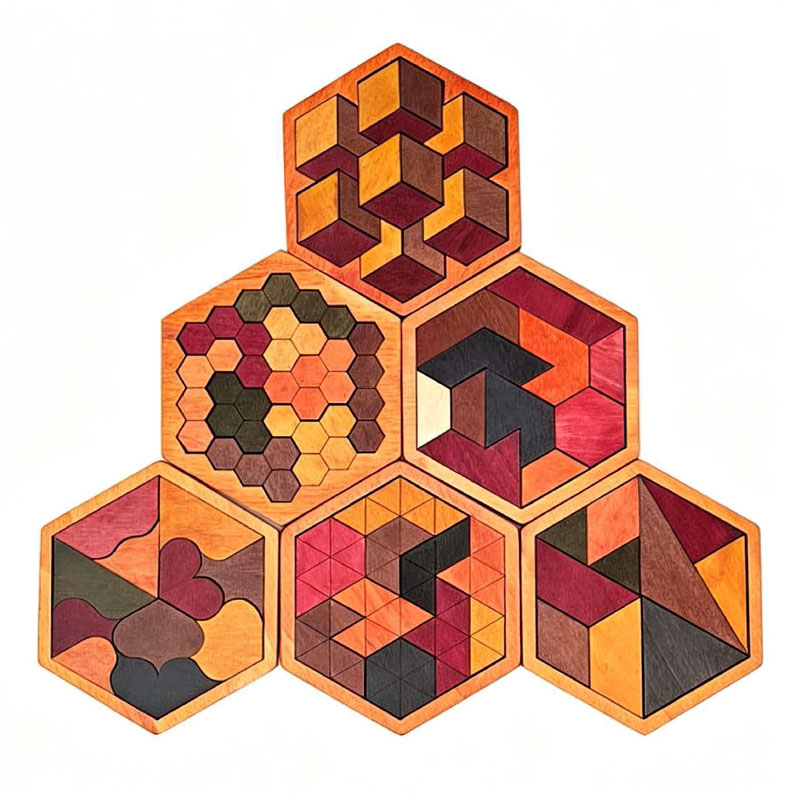 Wooden Hexagonal Tangram Puzzl - 3D Wooden Mechanical Puzzle Marble Run review and price