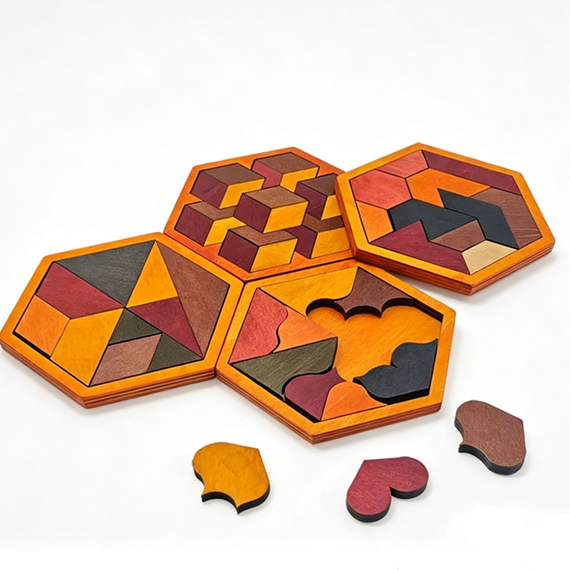 Wooden Hexagonal Tangram Puzzl - 3D Wooden Mechanical Puzzle Marble Run review and price
