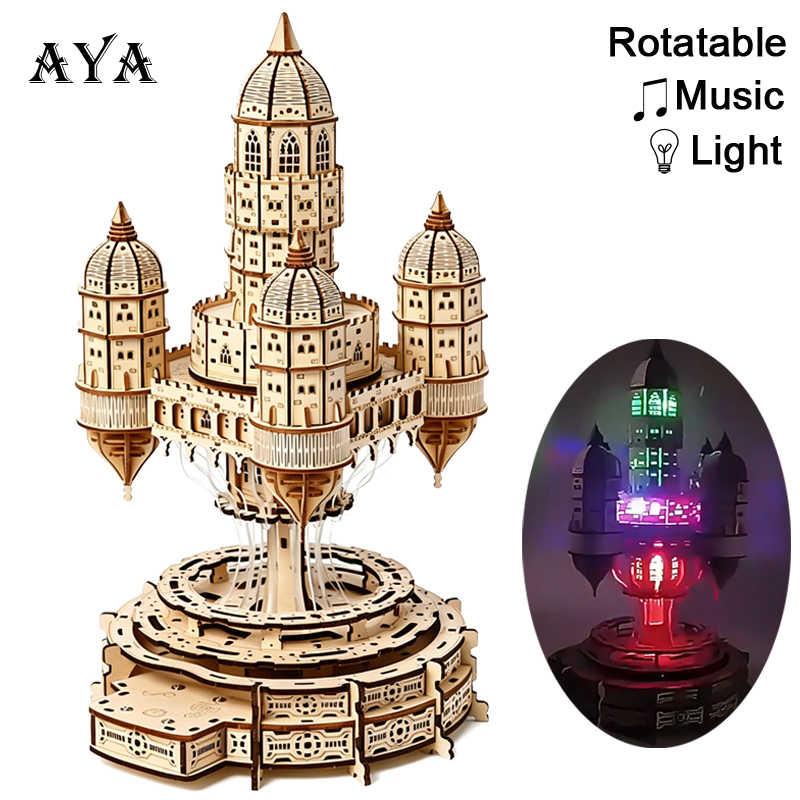 City In The Sky Castle 3D Wood - Music Box Wooden 3D Puzzle Rotating review and price