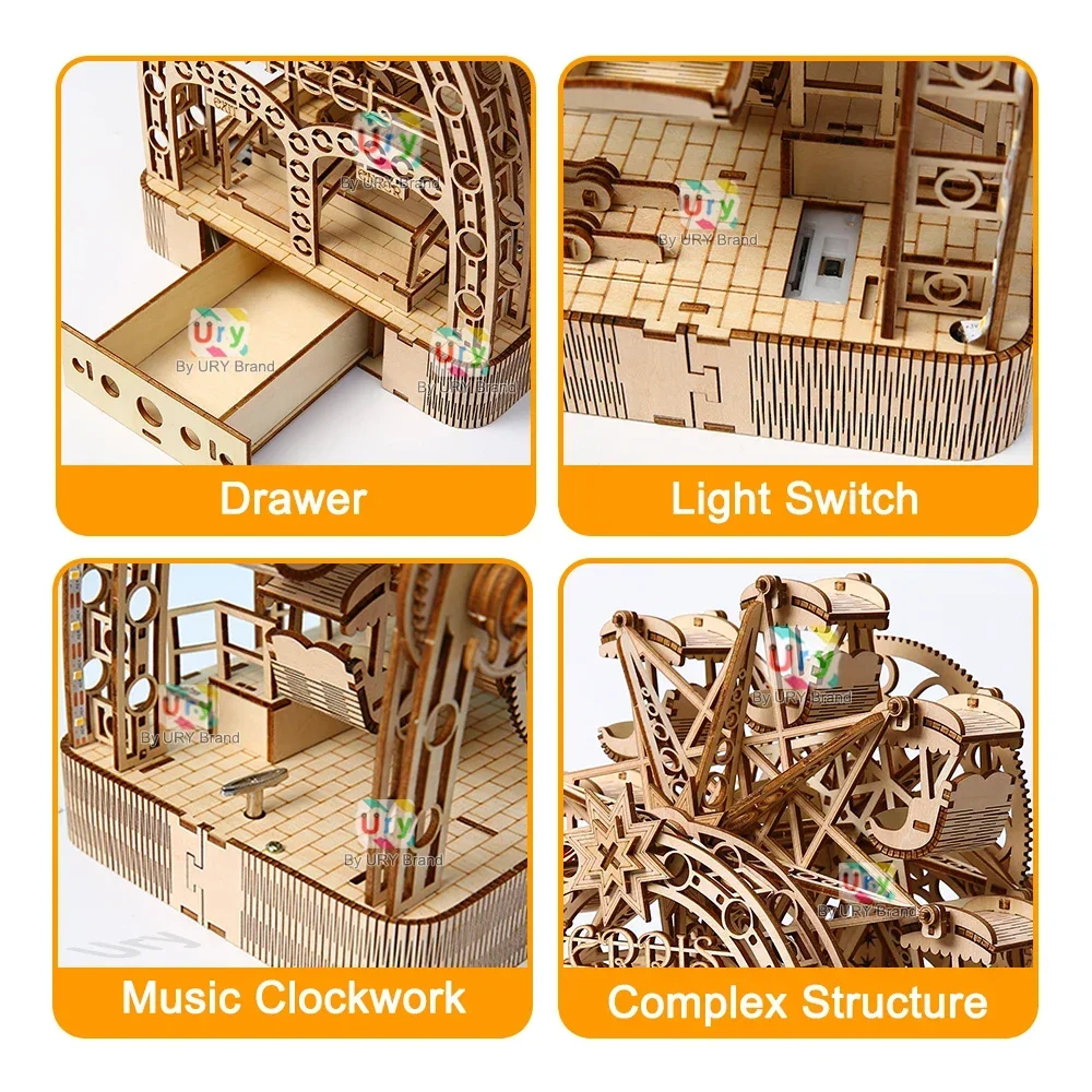 Ury 3D Wooden Puzzles Led Hand - Music Box Wooden 3D Puzzle Rotating review and price
